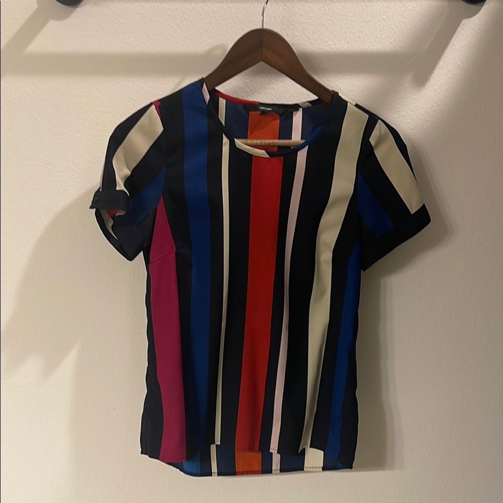 Vero Moda Blue and Red Fitted Short Sleeve Blouse